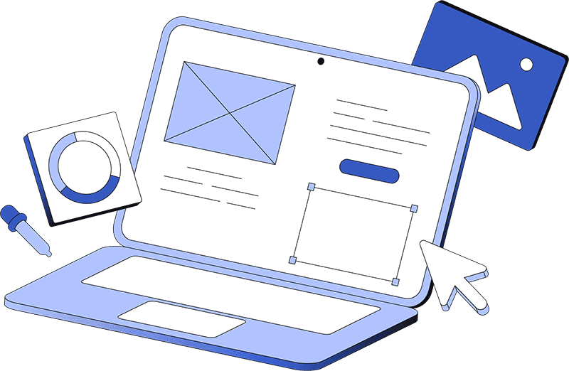 Criação de Site Profissional 7 web design and UX UI elements on laptop screen